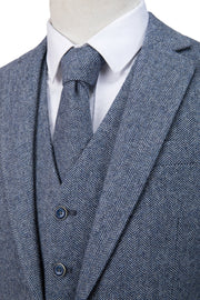 Grey Blue Herringbone Tweed Jacket