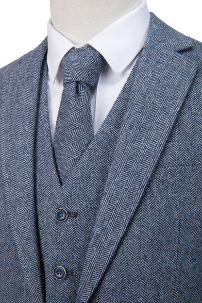 Grey Blue Herringbone Tweed Suit