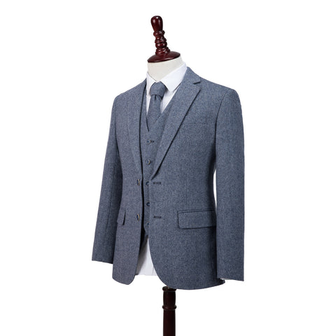 Grey Blue Herringbone Tweed Jacket