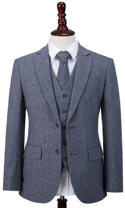 Grey Blue Barleycorn Tweed Suit