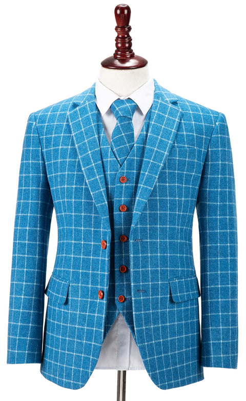 Sky Blue Windowpane Tweed Jacket