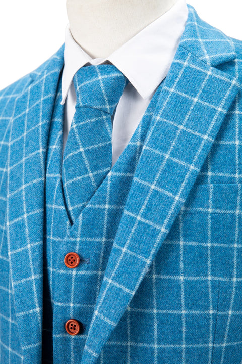 Sky Blue Windowpane Tweed Jacket