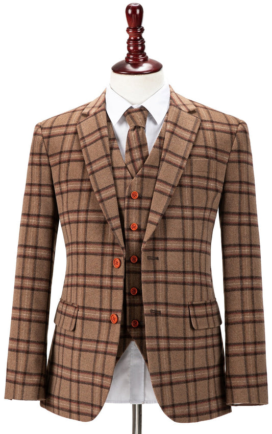 Light Brown Windowpane Plaid Tweed Suit