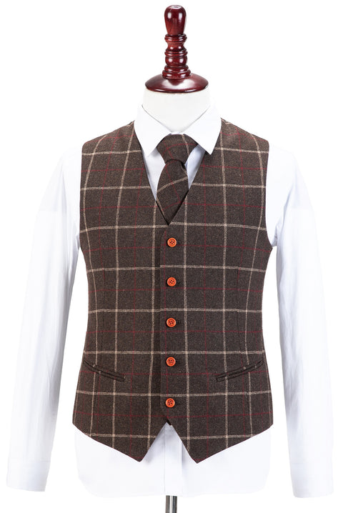 Dark Brown Tattersall Tweed Waistcoat
