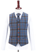 Blue Plaid Overcheck Tweed Waistcoat