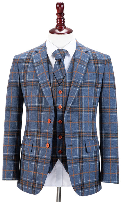 Blue Plaid Overcheck Tweed Suit