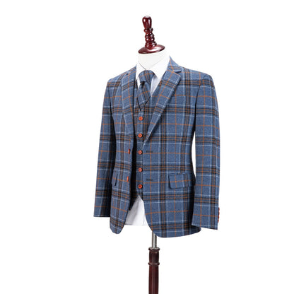 Blue Plaid Overcheck Tweed Suit