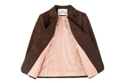 Brown Overcheck Twill Tweed Jacket Womens