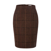 Brown Overcheck Twill Tweed Skirt Womens
