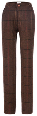 Brown Overcheck Twill Tweed Trousers Womens