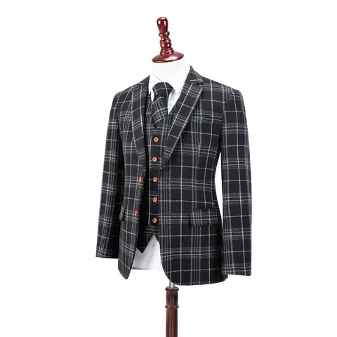 Black Plaid Overcheck Tweed Jacket