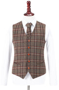Brown Windowpane Plaid Tweed Waistcoat
