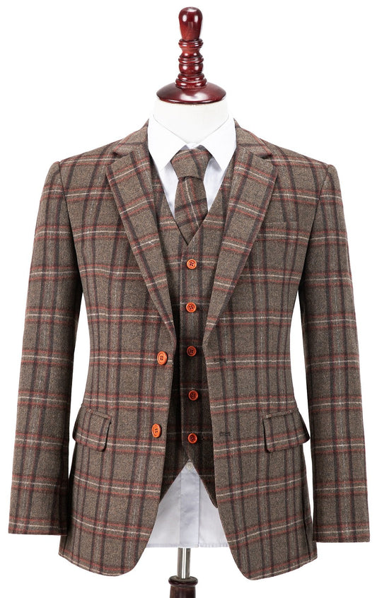 Brown Windowpane Plaid Tweed Suit