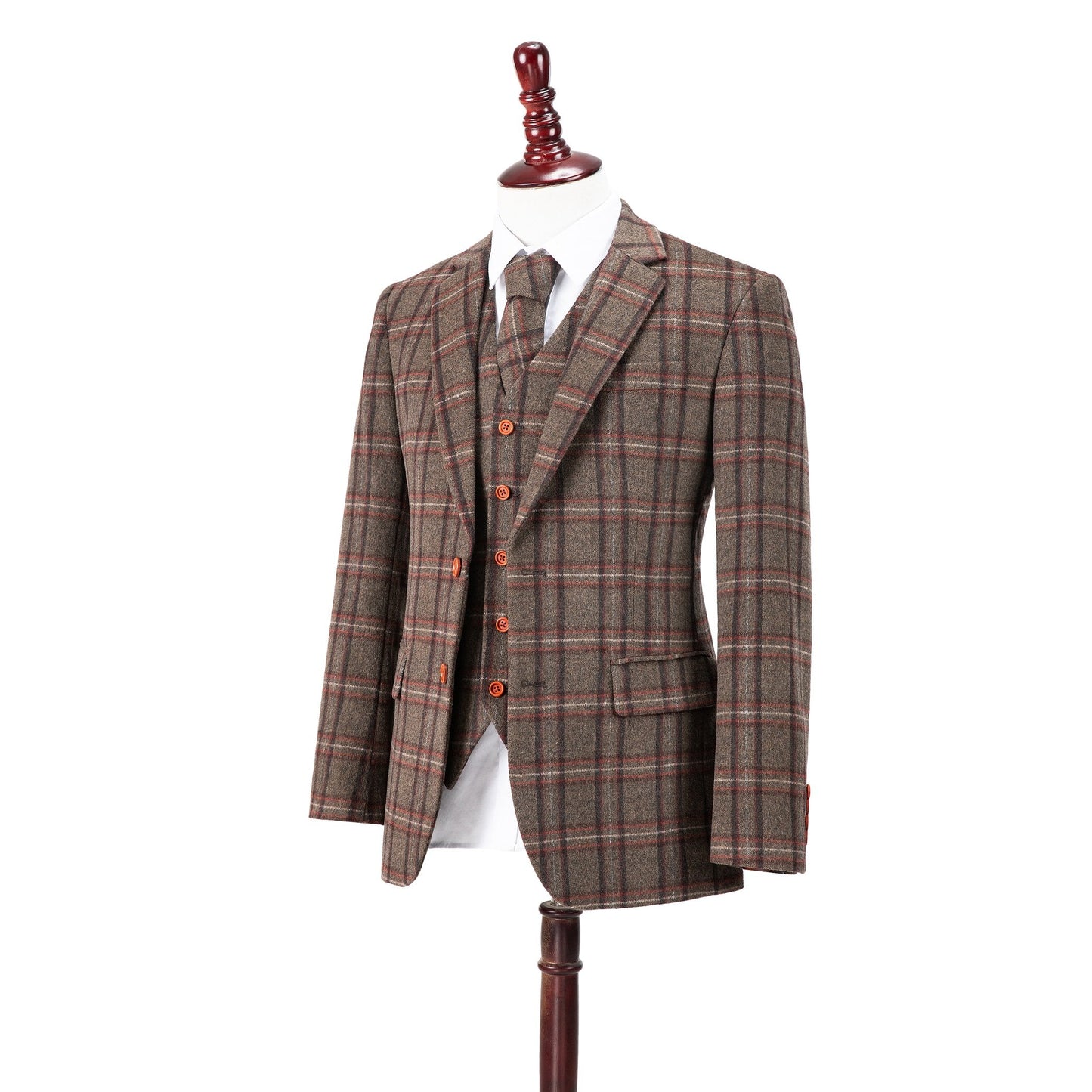 Brown Windowpane Plaid Tweed Suit