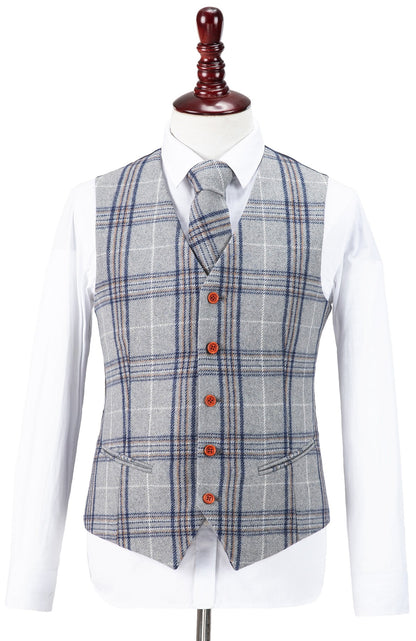 Light Grey Plaid Overcheck Tweed Suit