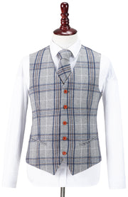 Light Grey Plaid Overcheck Tweed Waistcoat