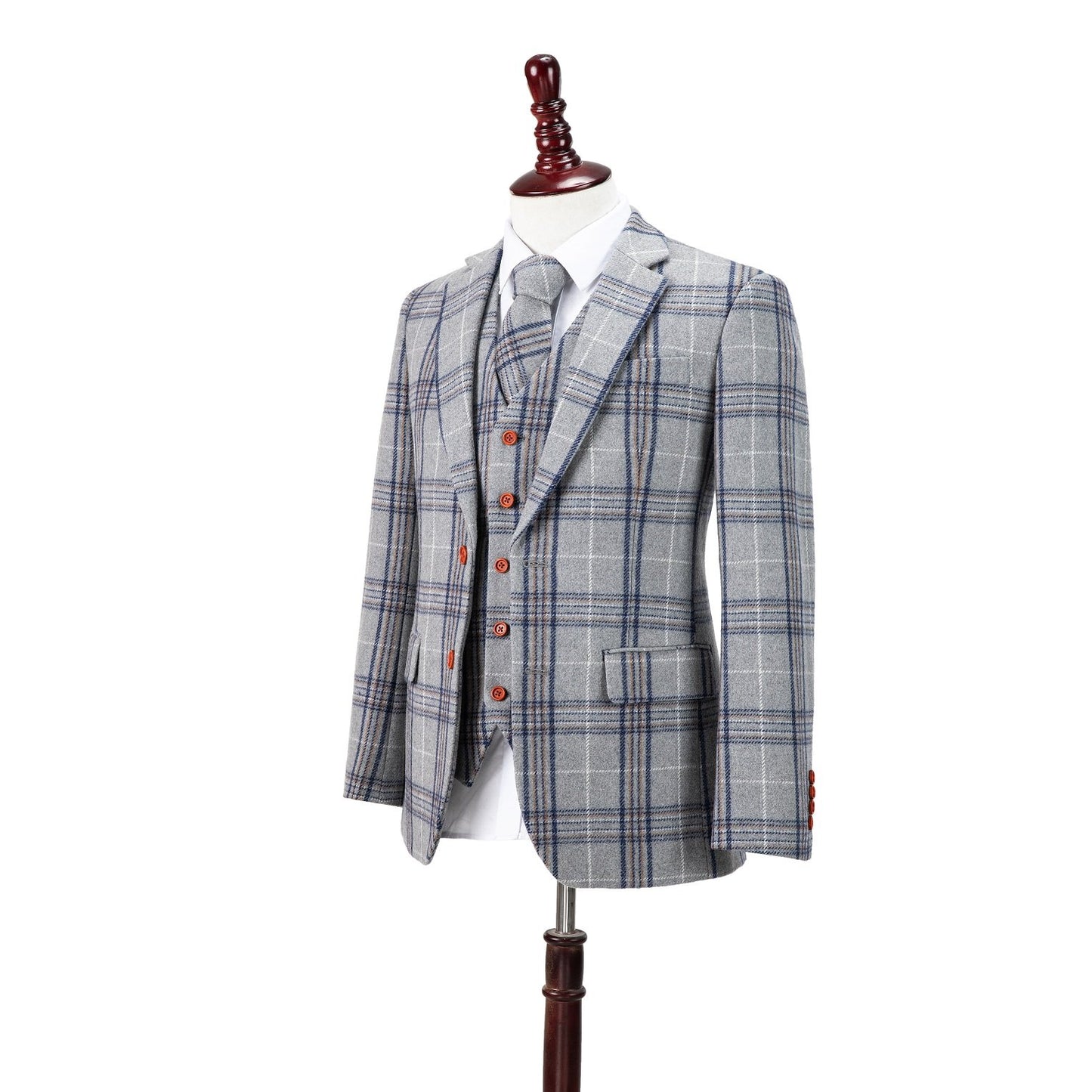 Light Grey Plaid Overcheck Tweed Suit