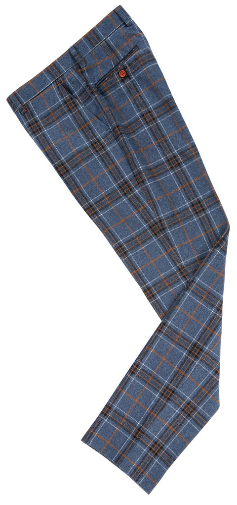 Blue Plaid Overcheck Tweed Trousers
