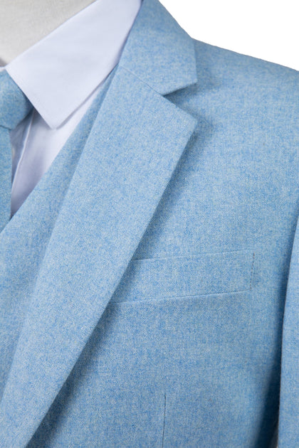 Light Blue Twill Tweed 3 Piece Suit – Empire Outlet