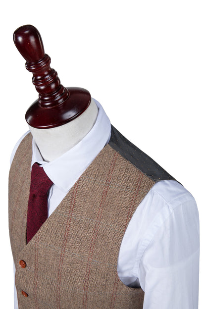 Light Brown Overcheck Herringbone Tweed Suit