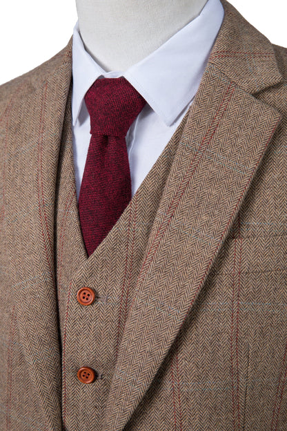 Light Brown Overcheck Herringbone Tweed Suit