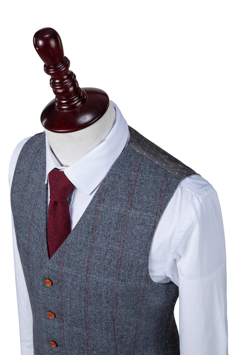 Dark Grey Overcheck Herringbone Tweed 3 Piece Suit