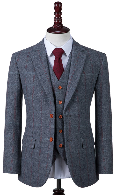 Dark Grey Overcheck Herringbone Tweed Jacket