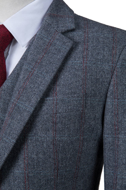 Dark Grey Overcheck Herringbone Tweed Suit
