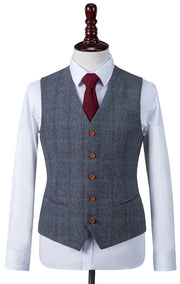 Dark Grey Overcheck Herringbone Tweed 3 Piece Suit