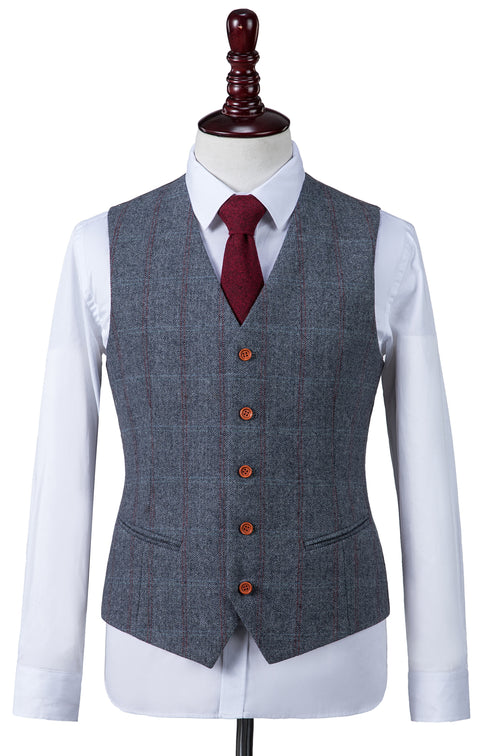 Dark Grey Overcheck Herringbone Tweed Waistcoat