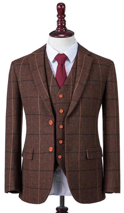 Brown Overcheck Herringbone Tweed Suit