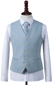 Light Blue Herringbone Stripe Tweed Waistcoat