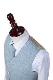 Light Blue Herringbone Stripe Tweed 3 Piece Suit