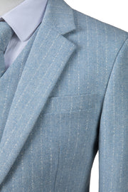 Light Blue Herringbone Stripe Tweed 3 Piece Suit