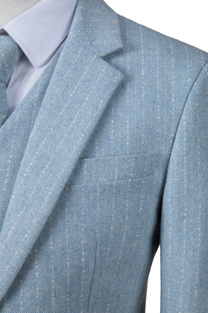 Light Blue Herringbone Stripe Tweed Suit