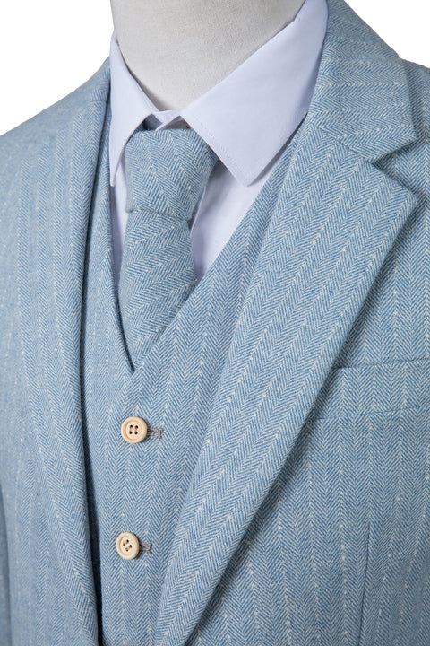 Light Blue Herringbone Stripe Tweed Jacket