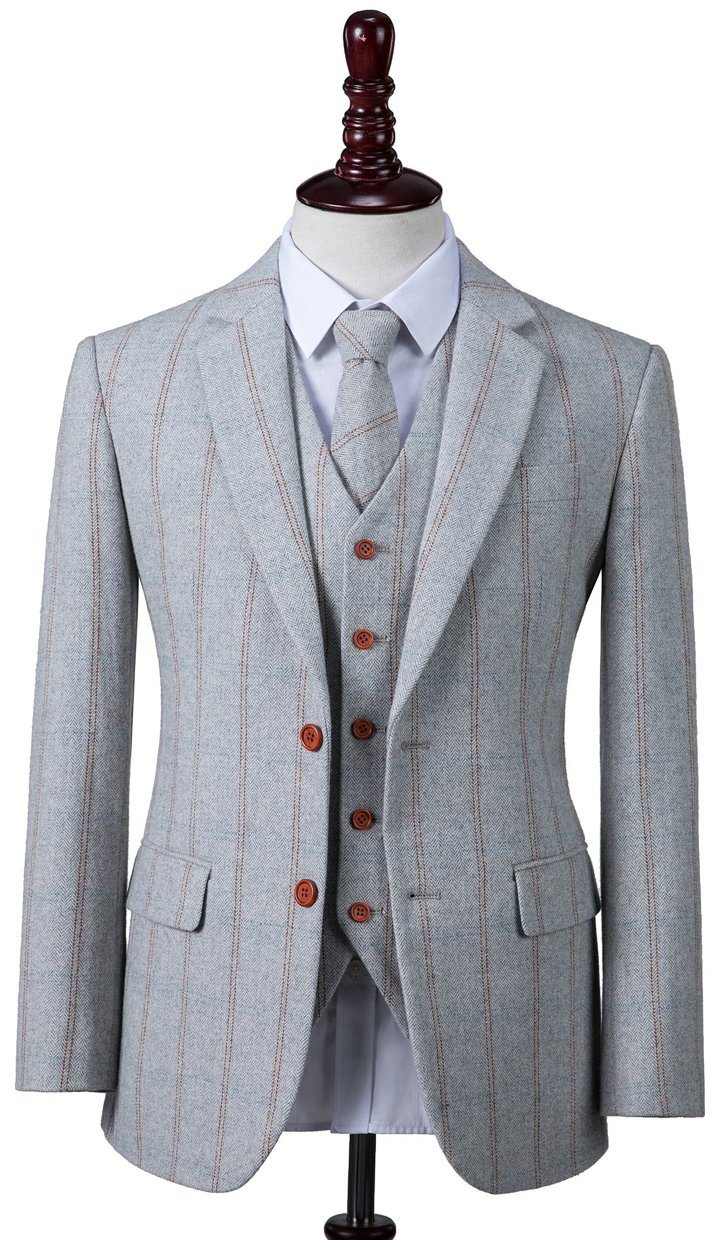 Light Grey Overcheck Herringbone Tweed Suit