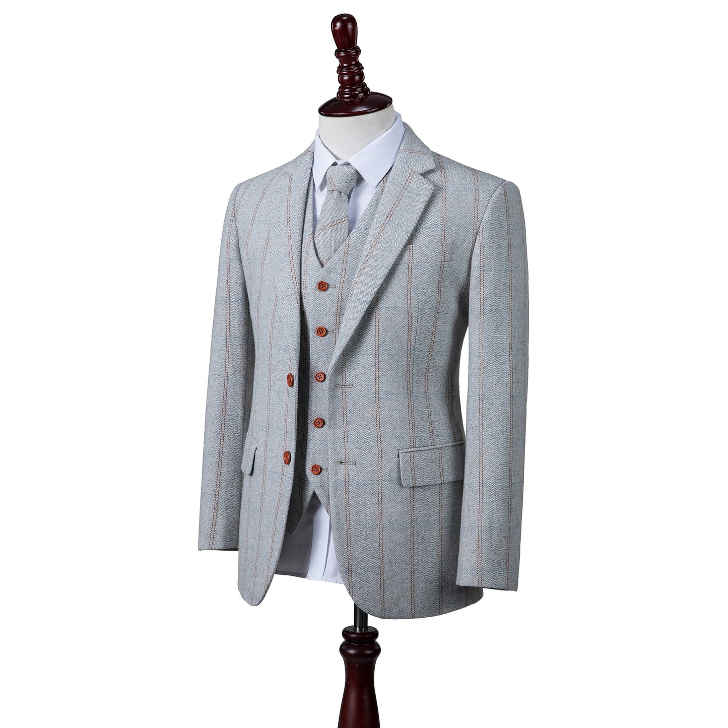 Light Grey Overcheck Herringbone Tweed Suit