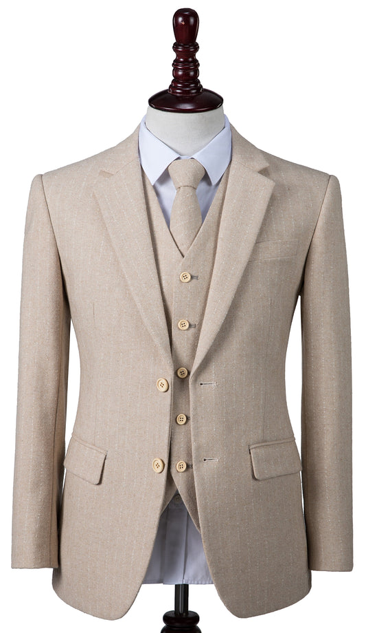 Cream Herringbone Stripe Tweed Suit