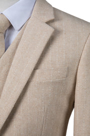 Cream Herringbone Stripe Tweed 3 Piece Suit