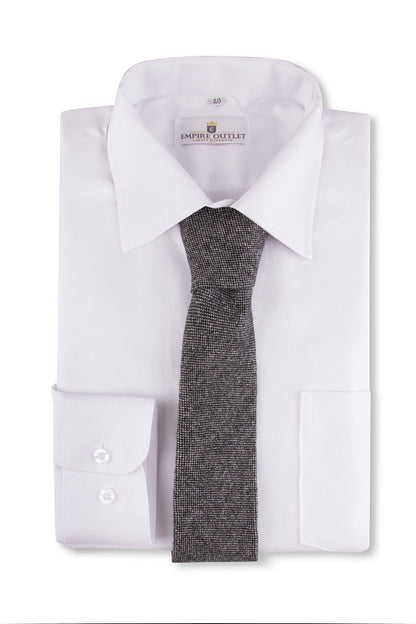 Classic Grey Barleycorn Tweed Tie on a shirt