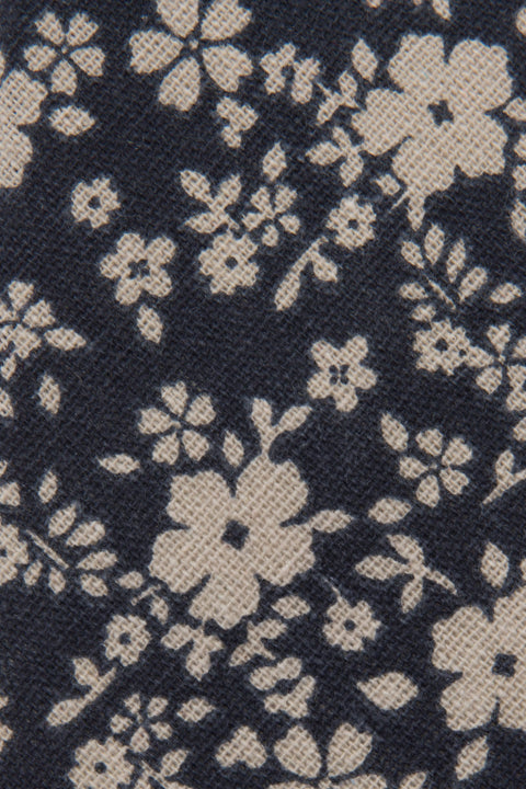 Close Up of Navy Floral Linen Tie by Empire Outlet Luxury Menswear