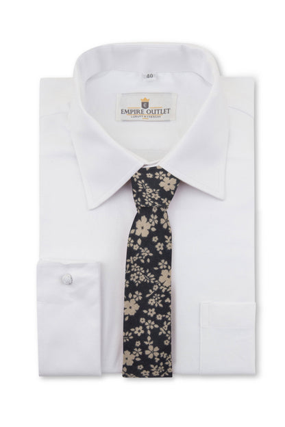 Navy Floral Linen Tie on a white shirt