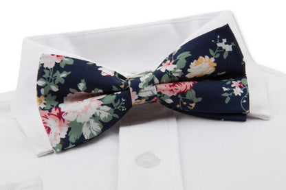 Close up of Navy Floral Bow Tie