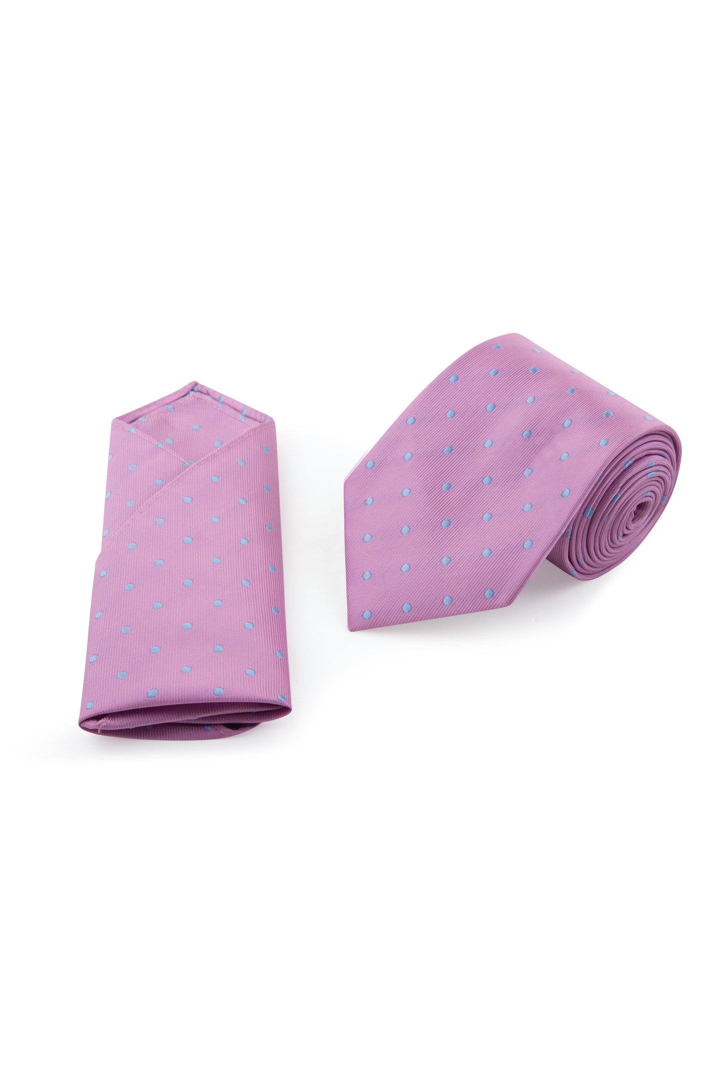 Pink Blue Spot Tie & Pocket Square 
