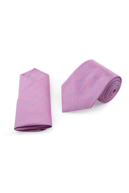 Pink Blue Spot Tie & Pocket Square 