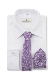 Purple Paisley Tie & Pocket Square on a shirt