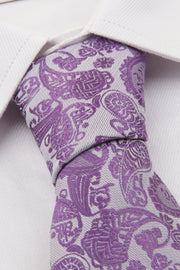 Close up of Purple Paisley Tie on a shirt