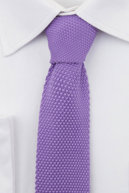 Close up of Purple Knitted Tie  on a white shirt