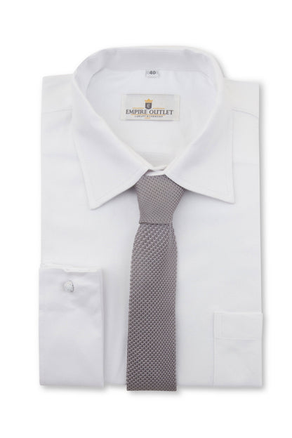 Silver Knitted Tie on a Shirt